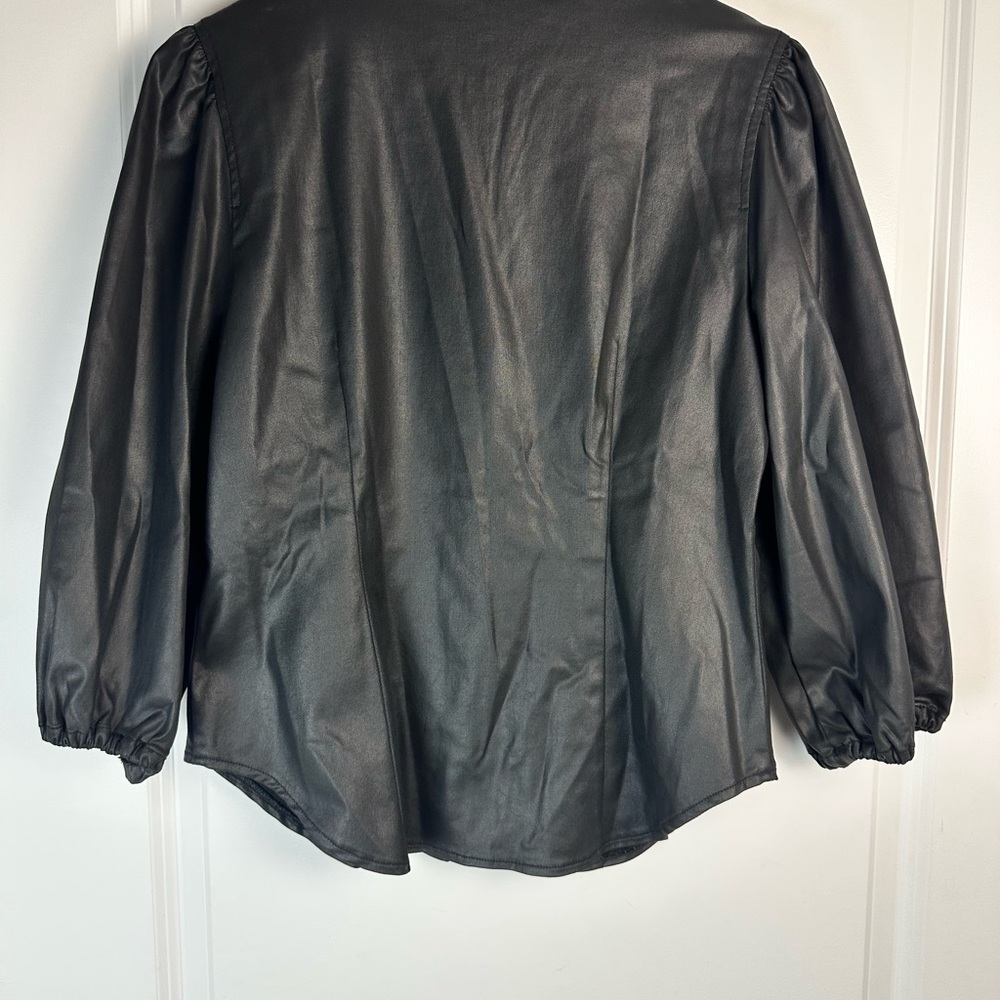 White House Black Market Black Leather Blouse - Picture 7 of 9